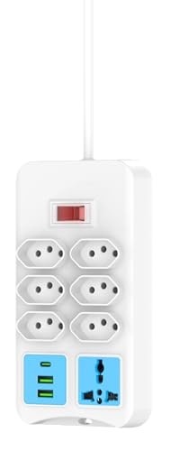 Régua de Tomada 6 Tomadas Universais + 2 USB + 1 USB-C 2m Branco - Bivolt Automático - imagem 5