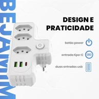 Extensão Elétrica 3 Tomadas + 2 USB + 1 Tipo-C: Carregue Tudo com Segurança e Estilo! - imagem 3