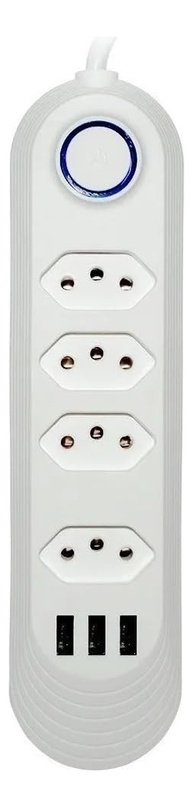 Régua de Energia Premium: 4 Tomadas + 3 USB-A, Carregamento Inteligente, 2m, Bivolt 2500W (Branco) - imagem 1