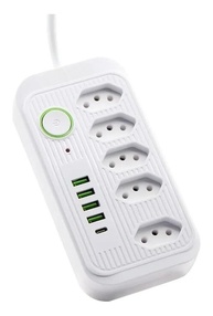 Régua de Energia Bivolt com 5 Tomadas, 4 USB e 1 USB-C: Segurança e Conexão Total! - imagem 1