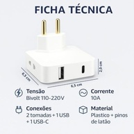 Adaptador Tomada Articulado Bivolt 4 em 1: 2 USB + 2 Tomadas - Carregue Tudo! - imagem 3