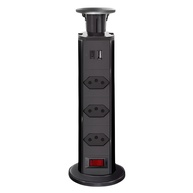 Torre de Tomadas Retrátil Premium: 3 Tomadas + USB-C + USB para Bancada Bivolt (Preto) - imagem 1