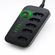 Régua de Energia Premium: 5 Tomadas, 4 USB + 1 Tipo-C, 2500W, Cabo 1.9m, Preta - imagem 1