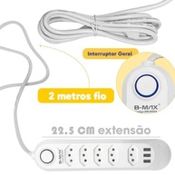 Filtro de Linha 5 Tomadas + 3 USB 2m Bivolt 2500W Branco: Energia e Organização para Seus Dispositivos - imagem 4
