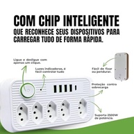 Régua de Energia Premium: 5 Tomadas + 4 USB + 1 Tipo-C | Carregamento Inteligente e Seguro - imagem 3