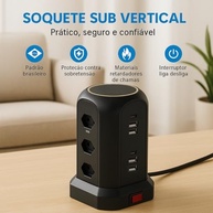 Torre de Tomada EzyLife®: 9 Tomadas + 6 USB (Tipo-C) - Potência 2500W | Organização e Segurança - imagem 4