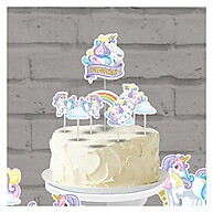 Topo de Bolo Unicórnio com 8 Toppers - Decoração Mágica para Festa Infantil - imagem 1