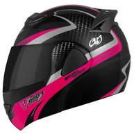 Capacete Escamoteável Pro Tork V-Pro Jet 2 Carbon Preto/Rosa - Tam. 60 - Viseira Fumê - imagem 1