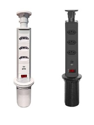 Torre de Tomadas Preta 20A com 3 USB + USB-C Embutir Mesa Escritório - imagem 2