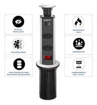 Torre de Tomada Embutir Mesa com 2 USB + USB-C - Elegância e Praticidade para seu Escritório - imagem 3