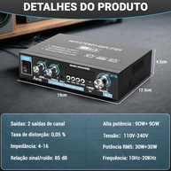 Mini Amplificador Bluetooth 90W+90W: Som Potente e Conectividade Total - imagem 3