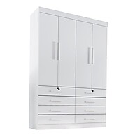 Guarda Roupa Solteiro 4 Portas 8 Gavetas Branco – Organização Total - imagem 2