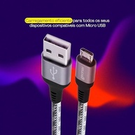 Geonav Cabo Micro USB, nylon trançado, para dispositivo Android e acessórios, 1,5 MT, MIC15T, Cinza - imagem 3