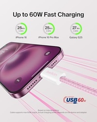 Cabo Belkin USB-C para USB-C Trançado 2M 60W Rosa - Carregamento Rápido e Durável - imagem 3