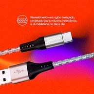 Geonav Cabo USB-C (tipo C) para USB, carregamento rápido, nylon trançado, 1,5MT, UCC06, Cinza/Branco - imagem 4