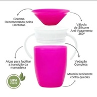 Copo de Transição 360° Rosa Antiderramamento - Sem Bico, Alças Duplas, Livre de BPA, 210ml - imagem 5