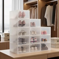 Kit 10 Caixas Organizadoras Transparentes para Sapatos - Empilháveis e Compactos - imagem 1