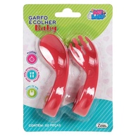 Talher de Treinamento Infantil com Alça Curva e Anelada - Colher e Garfo Ergonômico para Bebês (Vermelho) - imagem 2