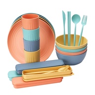 Conjunto de Utensílios de Mesa em Palha de Trigo Grau Alimentar - 32 Peças com Pratos, Tigelas, Copos e Talheres - imagem 1