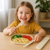 Kit Alimentação Infantil Fibra de Trigo com Prato e Talheres em Estojo Portátil - Ideal para Crianças Maiores - imagem 3