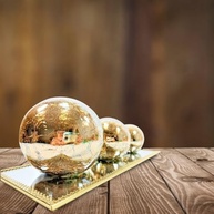 Kit Trio Bolas de Vidro Craquelado Dourado com Bandeja Espelho - Decoração Elegante e Moderna - imagem 3