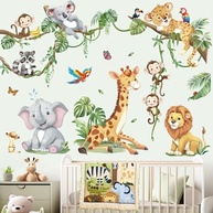Adesivos de Parede Safari com Animais e Folhas Tropicais - Decoração Infantil e Berçário - imagem 3