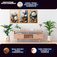 Kit 3 Quadros Decorativos com Flores Tulipa Brancas e Douradas - Design Elegante para Sala, Quarto e Cozinha - imagem 4