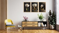 Quadros Decorativos Flores Douradas - Tulipas em Estilo Floral Ouro | Kit 3 Peças 90x50cm - imagem 2
