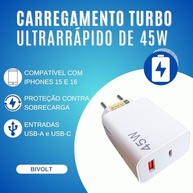 Carregador Turbo 45W USB-C + USB-A: Carregamento Ultra Rápido para iPhone 15/16 Pro Max e Mais! - imagem 4
