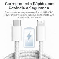Cabo Carregador Turbo 2 Metros Trançado De Nylon Branco Compatível com iPhone 14/13/12/11/XR/XS/8/7/SE/Certificado Premium Compatível Com Lightning - imagem 2