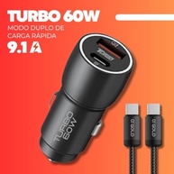 Carregador Veicular Turbo 60W Duas Portas USB-C e USB 3.0 | Carregamento Ultra Rápido Automotivo - imagem 4