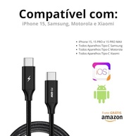 Cabo Tipo-C para Tipo-C Turbo Carregamento Rápido, Cabo de Dados, Reforçado Compatível Com iPhone 15,16 iOS e Android, EXC11, Premium® - imagem 3