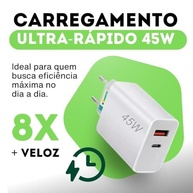 Carregador Turbo 45W USB-C/USB-A: Carregue 2 Aparelhos Ultra Rápido (iPhone 15/16 e Android) - imagem 3