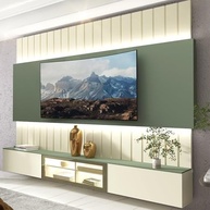 Estante Home para TV até 85" com LED 230cm Soberano Reflecta Off White/Verde - Design Moderno com Iluminação e Abertura Suave - imagem 1