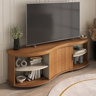 Rack para TV 75" Tamburato Curvo 50mm com Porta Ripada MAGNUM Cinamomo/Off White - Design Moderno e Sofisticado - imagem 5