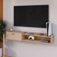 Rack Bancada Parede Home Supremo TV 55" com Nicho e Porta Puxador Concha - Design Moderno em Preto/Hanover - imagem 4