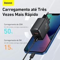 Carregador Baseus 20W U+C: Potência e Velocidade para Seu iPhone (Preto) - imagem 3