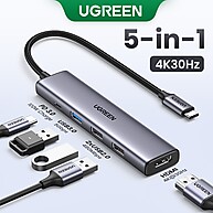 UGREEN 5 em 1 USB Hub Tipo C: 4K 60Hz, 100W PD e Conexões - imagem 1