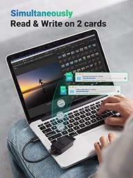 UGREEN Leitor de cartão SD USB 3.0 Leitor de cartão de memória flash de slot duplo TF SD Micro SD SDXC SDHC MMC RS-MMC Micro SDXC Micro SDHC UHS-I para Mac Windows Linux Chrome Leia 2 cartões - imagem 4