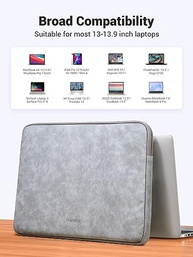 UGREEN Capa para laptop de 13,3 polegadas, couro de camurça PU, macia, acolchoada com zíper, capa compatível com MacBook Air Pro 2021, 2020 e 2019, resistente à água, pasta protetora, cinza - imagem 4