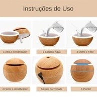 Umidificador Ultrassônico 200ml USB com Luz RGB e Aromaterapia - Design Madeira - imagem 2