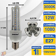 Lâmpada LED 12W Branca Quente 3U – Kit com 3 Unidades - imagem 1