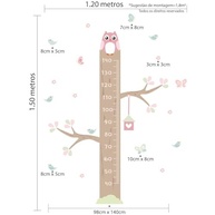 Adesivo de Parede Coruja Régua Medidora para Quarto de Menina - Kit com 21 Unidades - imagem 3