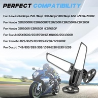 Espelhos Retrovisores Moto Universais 360° para Kawasaki Ninja, Honda CBR, Suzuki GSXR, Yamaha R1/R6 - Visão Ampla e Segura - imagem 3