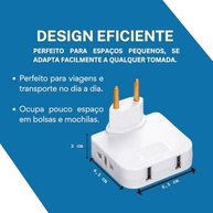 Adaptador Universal Benjamin Bivolt: 2 Tomadas + 2 USB, Conecta 4 Dispositivos - Ideal para Viagem e Dia a Dia - imagem 4