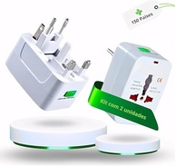 Kit 2 Adaptadores de Tomada Universal Bivolt 150+ Países | Portátil e Seguro para Viagens Internacionais - imagem 2