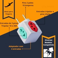 Kit 2 Adaptadores Tomada Cubo 3D Universal 4 Saídas Bivolt 10A/20A - Pino Novo NBR 14136 - imagem 4