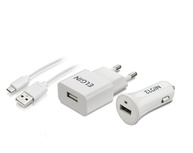 Kit Carregador Universal Elgin: Tomada + Veicular 5W c/ Cabo MicroUSB 1m Branco Bivolt - imagem 1