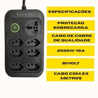 Régua Elétrica 6 Tomadas + 1 Universal 3m Bivolt 2500W - Organize e Proteja Seus Aparelhos - imagem 4