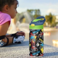 Garrafa de Água Infantil Monster Truck Preto - Canudo Pop-Up, Aço Inox Isolado, à Prova de Vazamento - imagem 3